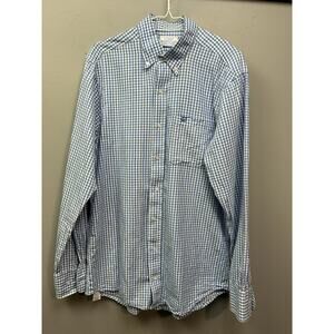 Coast Boardwalk Shirt Mens Medium Light Blue White Gingham Button Down Preppy